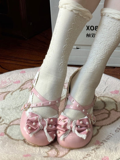 Janes Deep Lolita Classic Mary - Mid-heel Pink Detailing Bead