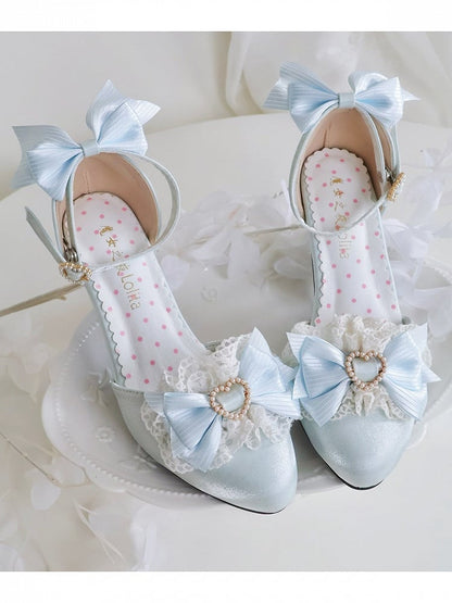 Light Blue Ballet Pointed Toe Shoes with Lace Bow - Witch's Night