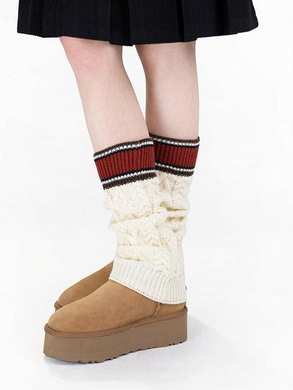 Knit Leg Warmers with Red Stripes - ModaSwings