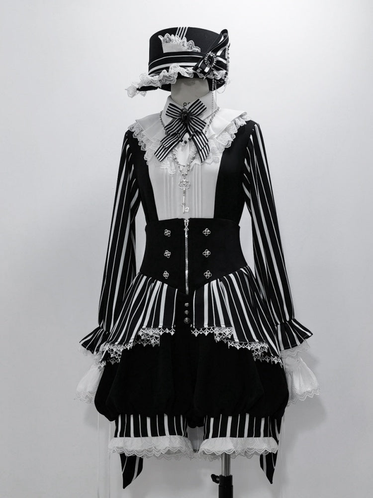 Korsettgürtel mit hoher Taille, schwarz-weiße Ouji-Lolita-Shorts mit Streifen, Zirkusstimmung