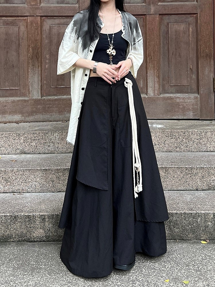 and - Closure Zipper Ouji Button Pants Floor-Length Black Fly Lolita Wide-leg