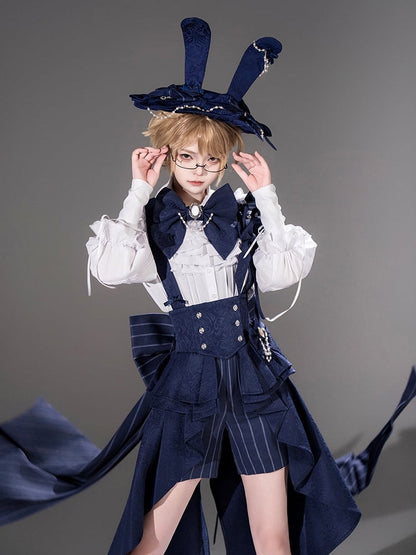 Bunny Blue Theater Ouji Lolita Pattern Shorts Striped Royal