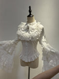 Shiro All Layered White Sleeves Gothic Shirt Lolita with Bell Bowtie