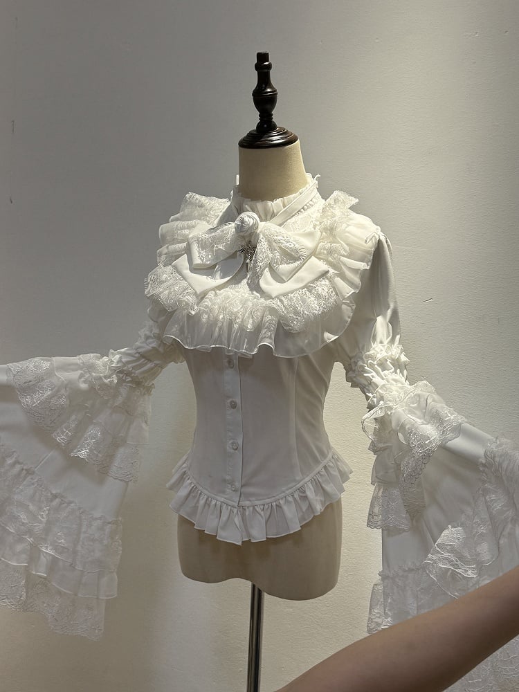 Shiro All Layered White Sleeves Gothic Shirt Lolita with Bell Bowtie