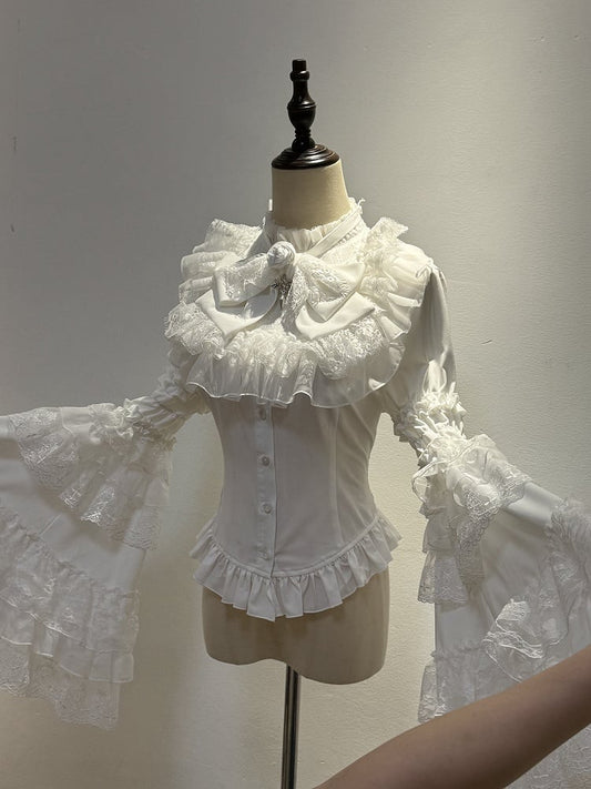 Shiro All Layered White Sleeves Gothic Shirt Lolita with Bell Bowtie