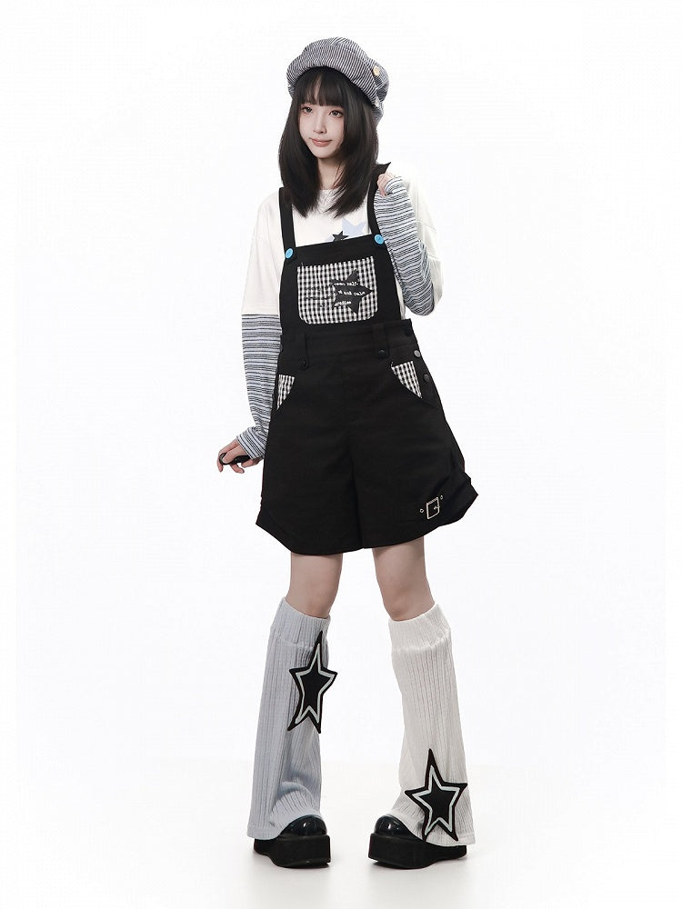 White Grey Knitted Leg Warmers with Star Patches - PINK SAVIOR