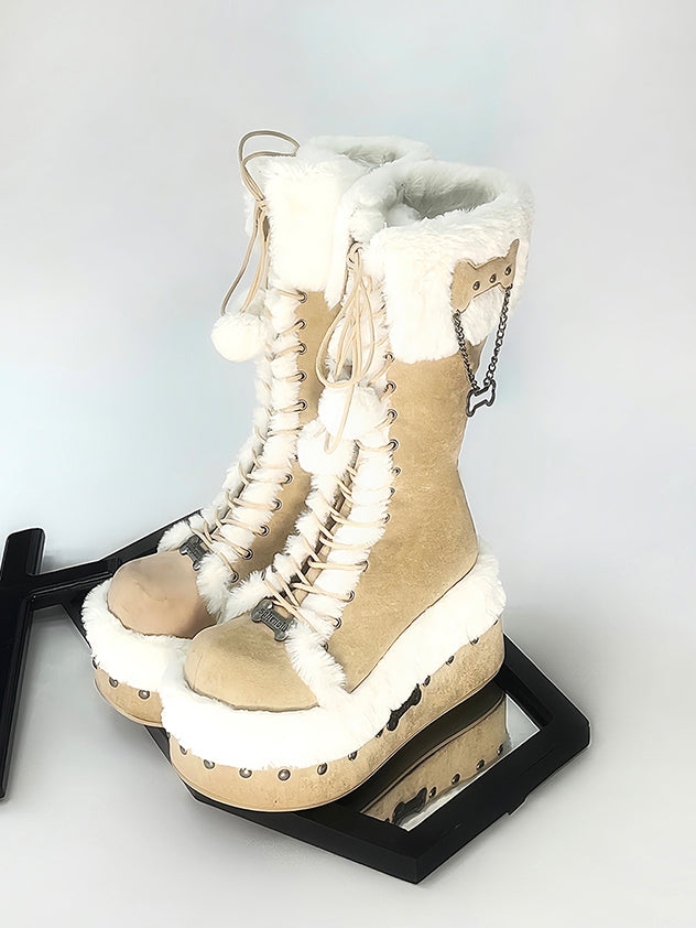 for Fold-over Version Brown Design Winter Boots - Cuff Plush Light Long Interior with