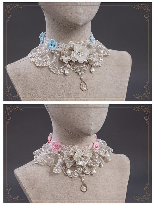 5 Lolita Options – with Choker Floral Lace Bead Accents Color