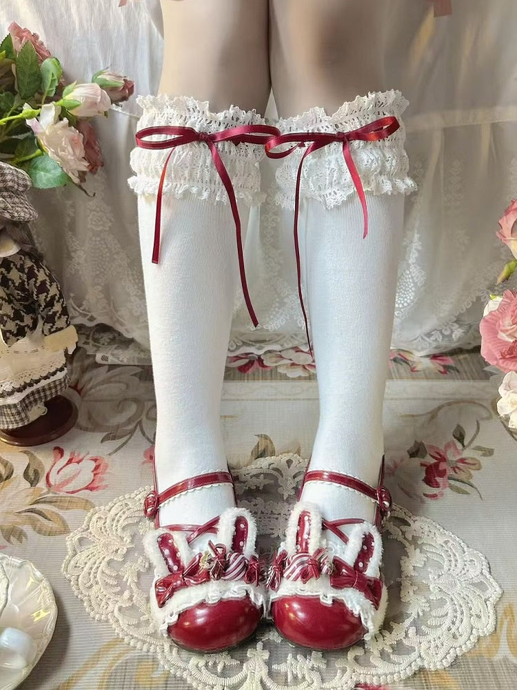Sweet Lace-Trimmed Ribbon Bow Stockings by Fantasy Doll