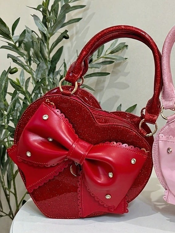 Sparkling Rhinestone Heart Handbag - Sheep Puff