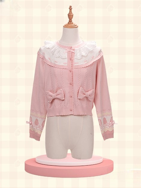 Lolita White with Sweet Pink Decorations Bow Cardigan