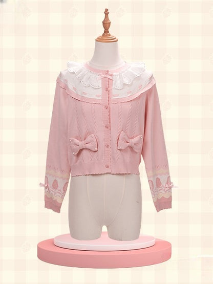 Lolita White with Sweet Pink Decorations Bow Cardigan