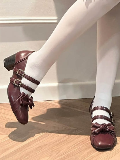 Red Wine Sweet Lolita Shoes at Bow Top