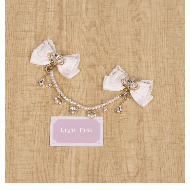 Celestial Collection Moon Options Jirai Kei Bowknot Hairclips with Beaded Chain Gemstone Star 5 Color