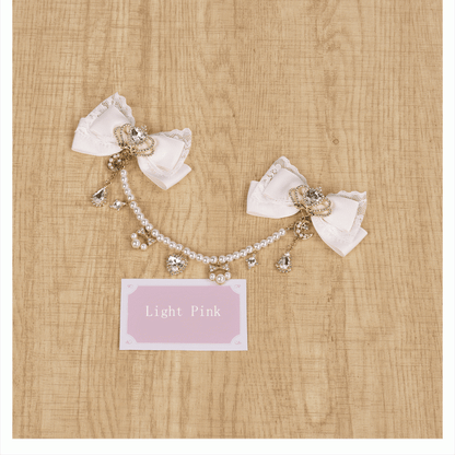 Celestial Collection Moon Options Jirai Kei Bowknot Hairclips with Beaded Chain Gemstone Star 5 Color