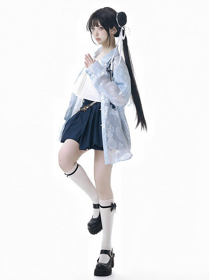 Dark Blue Mini Skort with Rope Belt - PINK SAVIOR