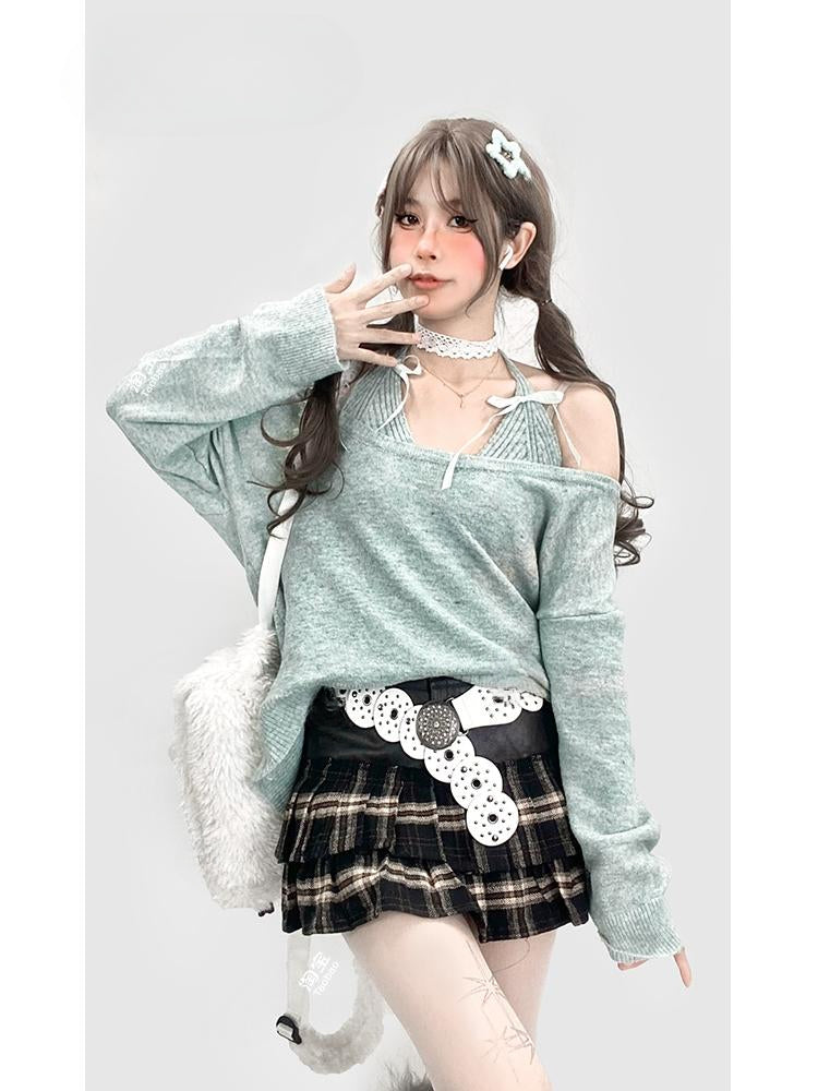 ブラックチェック柄ハイウエストティアードスカート