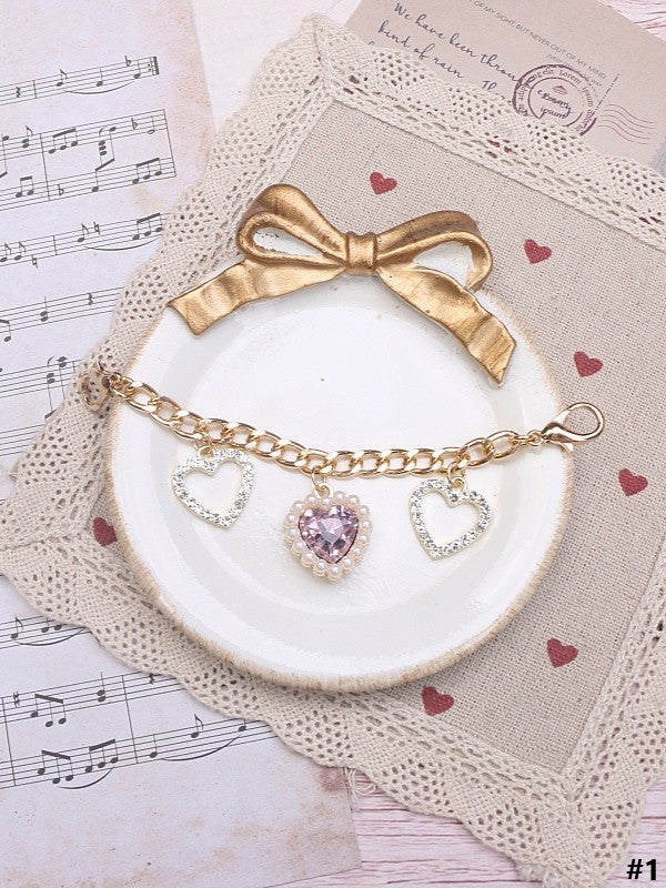 Jirai Options 7 Kei Shoe Chain Heart Pearl Color Rhinestone