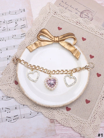 Jirai Options 7 Kei Shoe Chain Heart Pearl Color Rhinestone