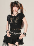 Lace T-shirt Butterfly Beige/Black Glamorous Bittersweet