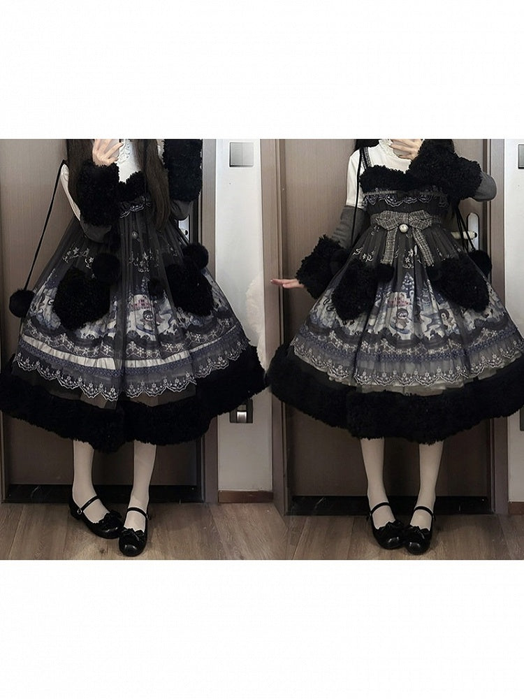 Black Lolita Jumper Dress Penguin Snowball Winter Plush Heart Pocket Theme - Lineall Cat