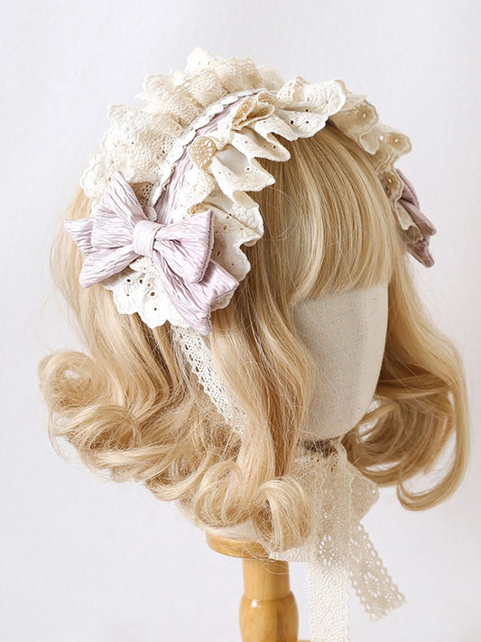 With Beige Blue Light Hairband Cute Green Sweet Lace Mint Bow Pink-Purple Lolita / Options