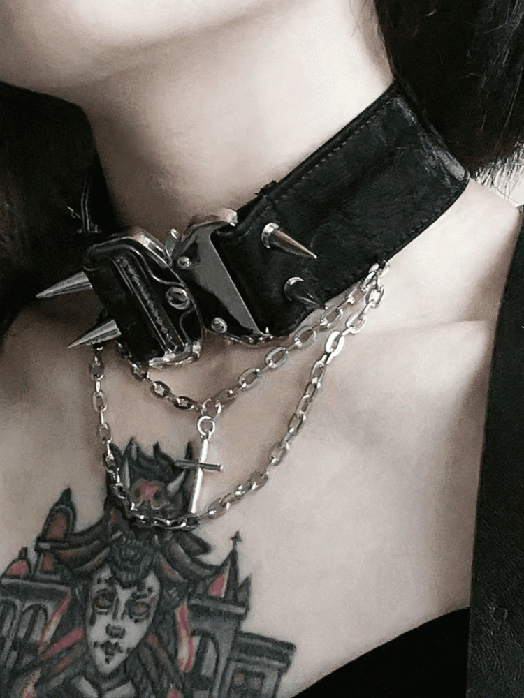 Punk Black Rivet Choker Chain