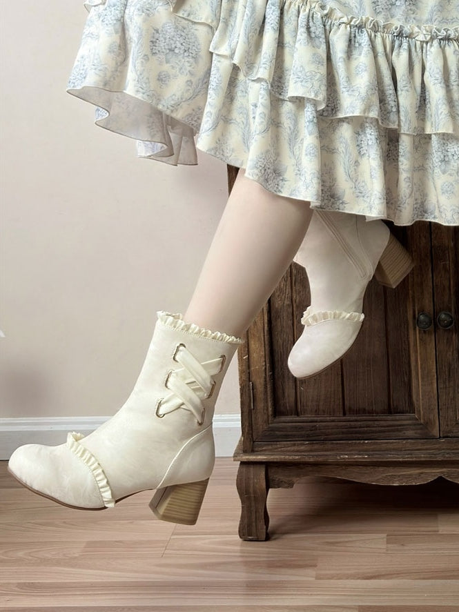 Bow Lily Detachable of Style Boots Lolita White Classic Detail Valley the - Ruffle in