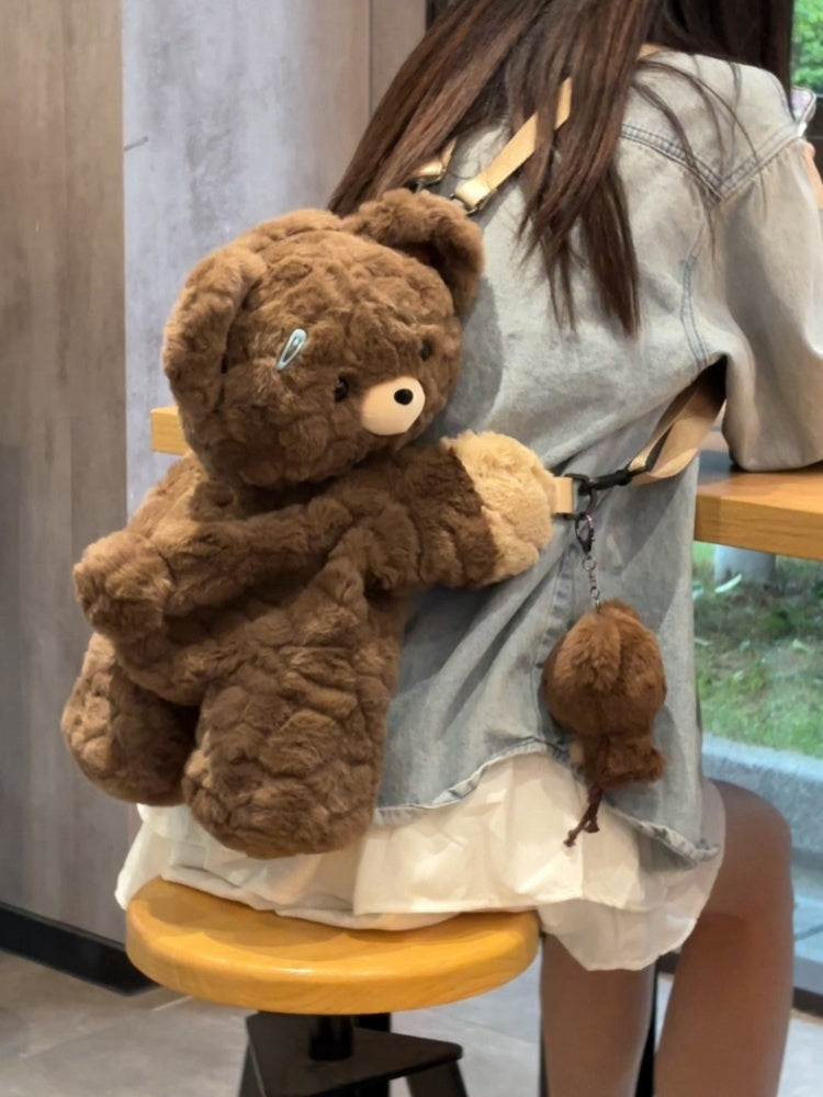 キュートなテディブラウンのぬいぐるみバックパック/クロスボディ