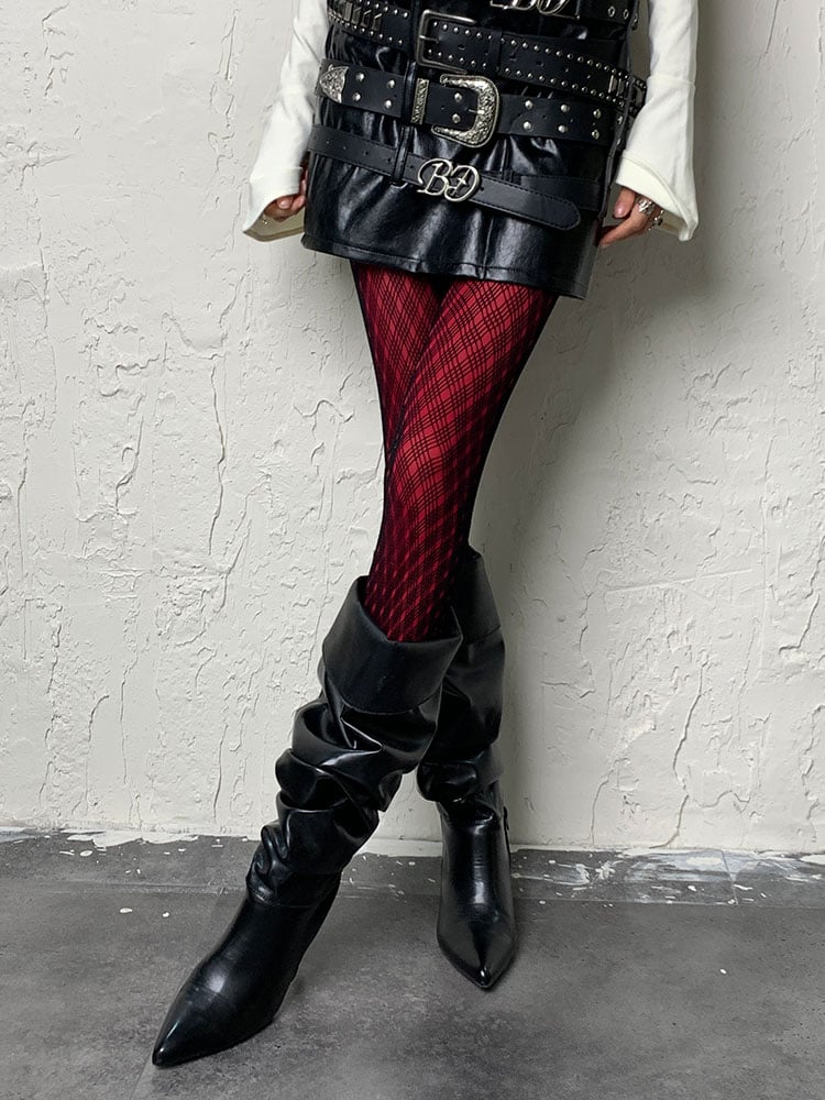 Gothic Schwarze Y2K Diamond Fishnet Hollow-Out Strumpfhose