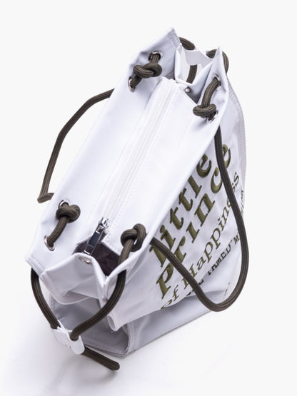 Tote Bag with Zipper Closure And Drawstring Strap Chic White  Green Alphabet Embroidery