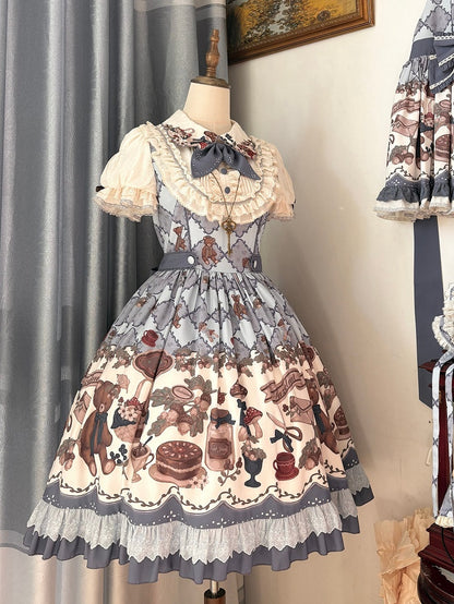Einteiliges Lolita-Kleid mit Eichel-Print und kurzen Ärmeln, Teddy Sweet