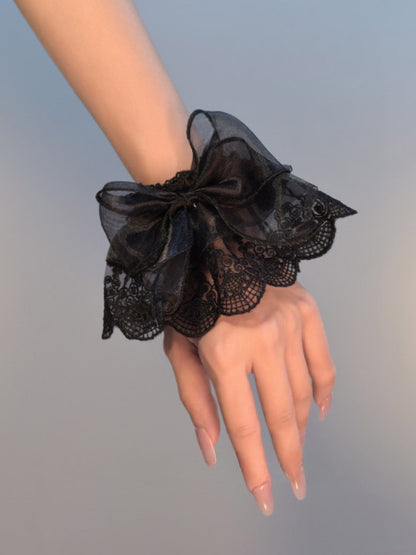 Black/White Gothic Lolita Bow Lace Wrist Cuffs