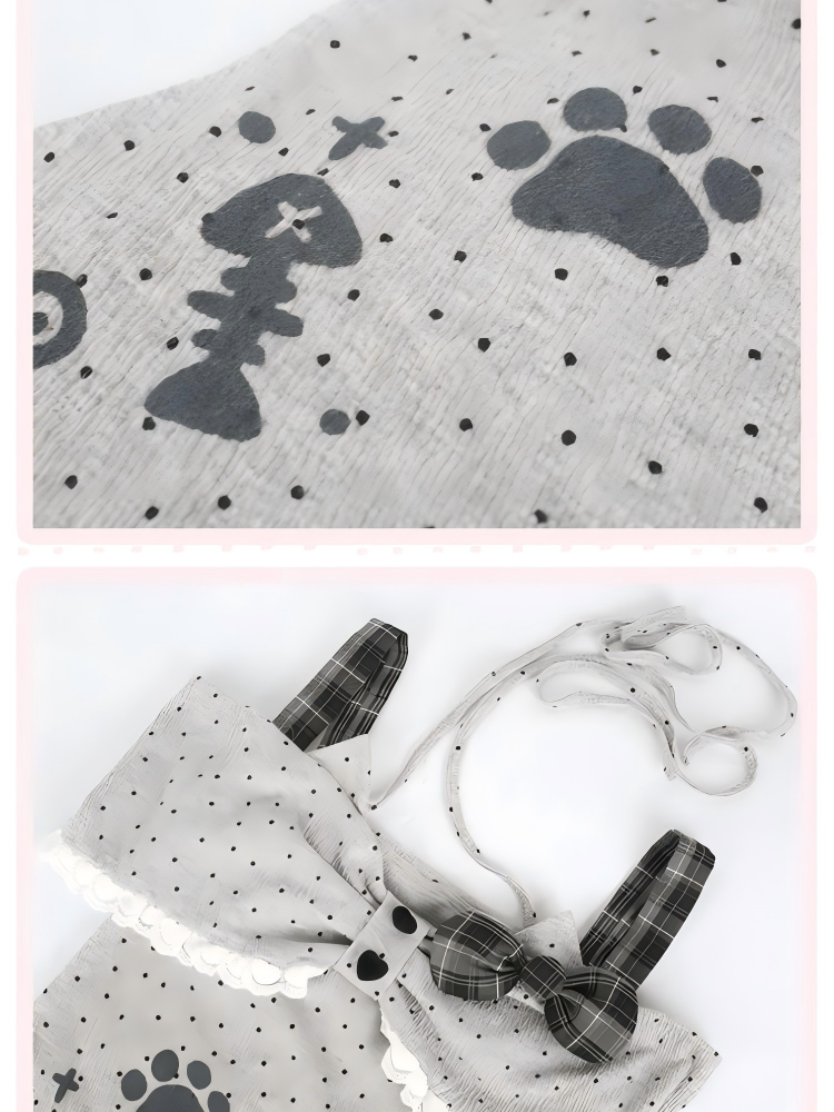 Paw Ways Two Design Off-Shoulder Gray Wear Print Dot Polka with Top