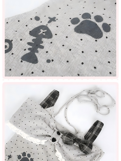 Paw Ways Two Design Off-Shoulder Gray Wear Print Dot Polka with Top