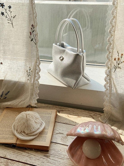 Silver Handbag With Button Closure Chic Small-Sized