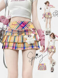 Drucken Bunter Rock Y2K Plissee Muster Plaid Buchstabe