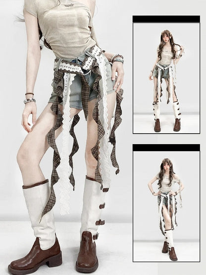 Taillenbesatz Millard Blau mit Rüschengürtel Fashion Cascading High Shorts