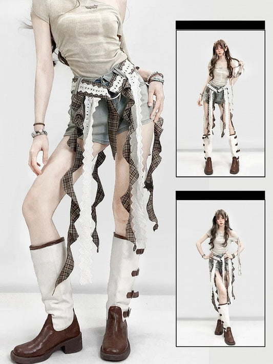 Taillenbesatz Millard Blau mit Rüschengürtel Fashion Cascading High Shorts