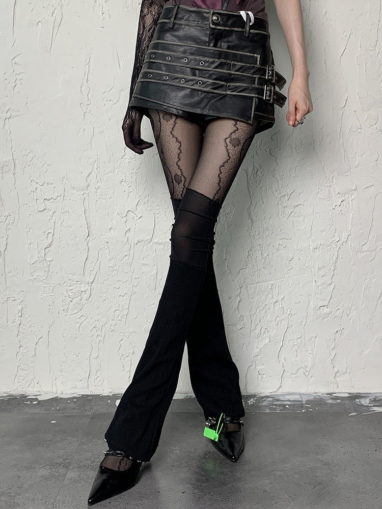 Black/White Pattern Floral Semi-sheer Side Y2K Tights