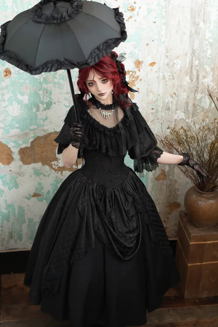 Black Boned Corset Waist Skirt High Waist Aristocrat Gothic Lolita Skirt