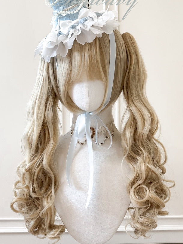 Ponytails Claw Wavy With Two Long + Wigs Blonde Clips Bangs Short