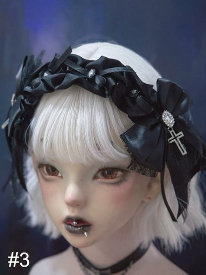Gothic KC Headband with Cross and Bow Accents - Strange Sugar