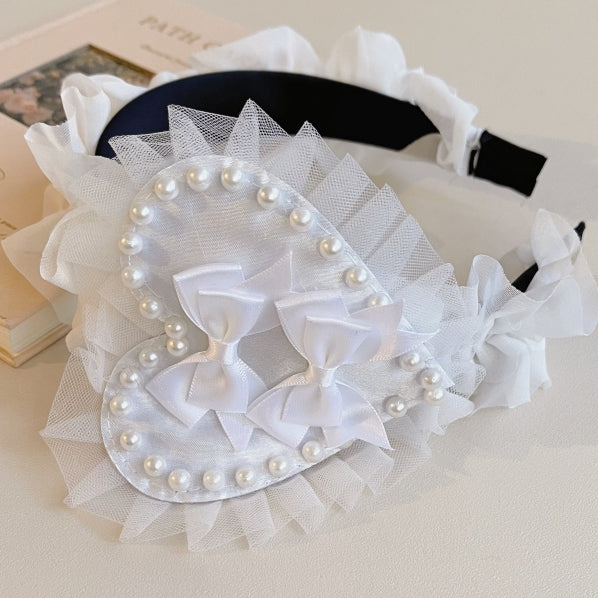 KCトリム 蝶結び ビーズディテール 装飾レース ホワイトハート