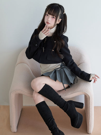 Toggle Jirai Closures Black Wool Cropped Blend with Kei Coat