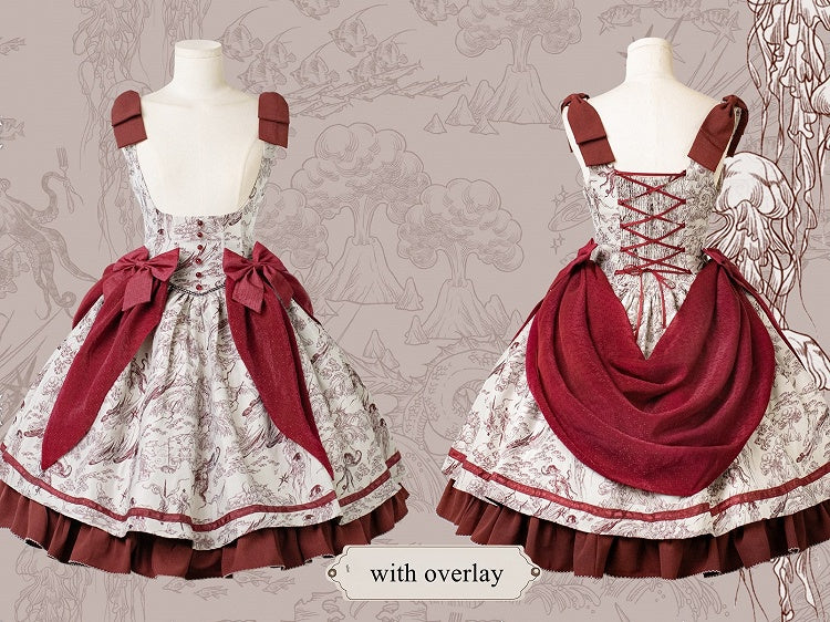 Lolita Waist Under Straps Red Jumper Basque Bust Bowknot Shoulder Skirt