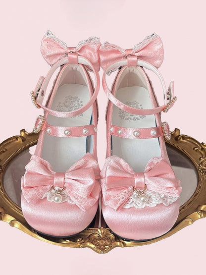 Beaded Mary Pink Delicate - Heart Sweet for Fastener Lolita Edging Janes Lace Low-heel