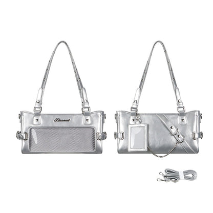 Silver Versatile Leather Ita PU Bag Transparent-Window