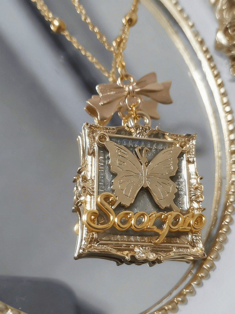 Frame Vintage Pendant Necklace Lolita Golden Butterfly