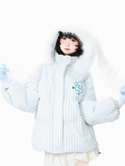 in Embroidery Winter Daily Kawaii Pink/Blue Jacket with Star